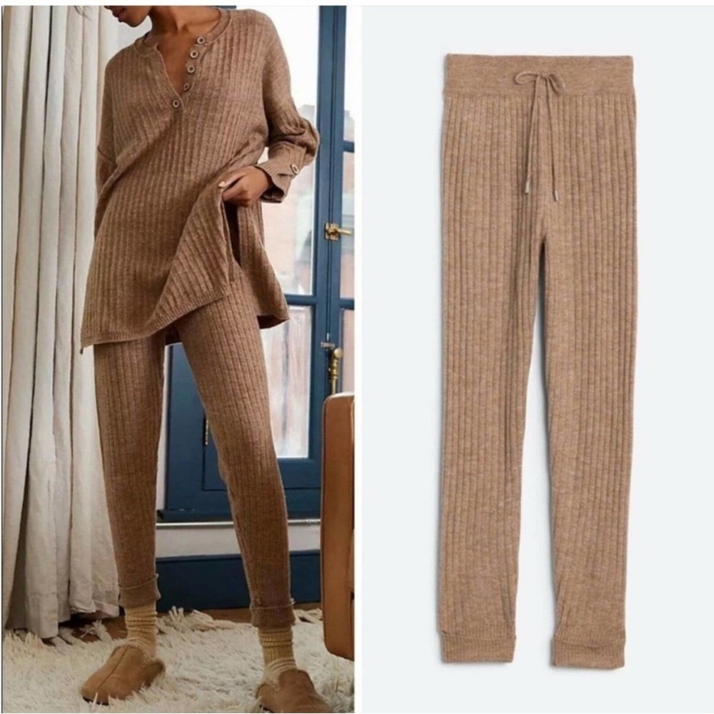 Free People Around The Clock Cream Sweater Knit Joggers Size Medium cozy lounge
